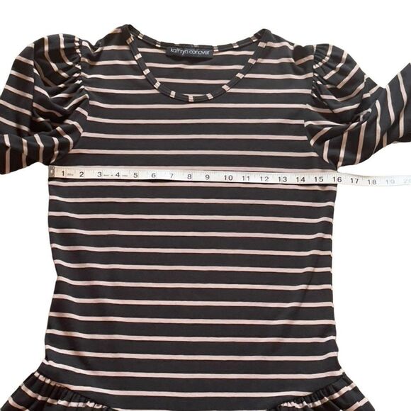 Kathryn Conover Stripe Puff Long Sleeve Drop Waist Dress MEDIUM - Picture 10 of 15
